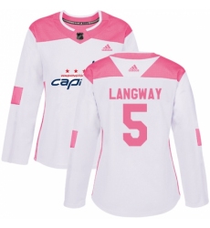 Women's Adidas Washington Capitals #5 Rod Langway Authentic White/Pink Fashion NHL Jersey