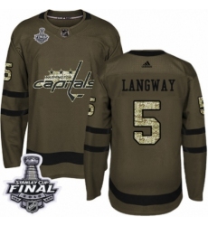 Youth Adidas Washington Capitals #5 Rod Langway Authentic Green Salute to Service 2018 Stanley Cup Final NHL Jersey