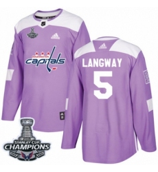 Youth Adidas Washington Capitals #5 Rod Langway Authentic Purple Fights Cancer Practice 2018 Stanley Cup Final Champions NHL Jersey