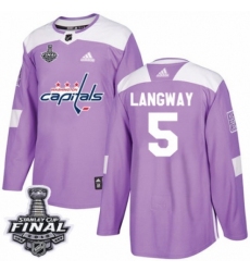 Youth Adidas Washington Capitals #5 Rod Langway Authentic Purple Fights Cancer Practice 2018 Stanley Cup Final NHL Jersey