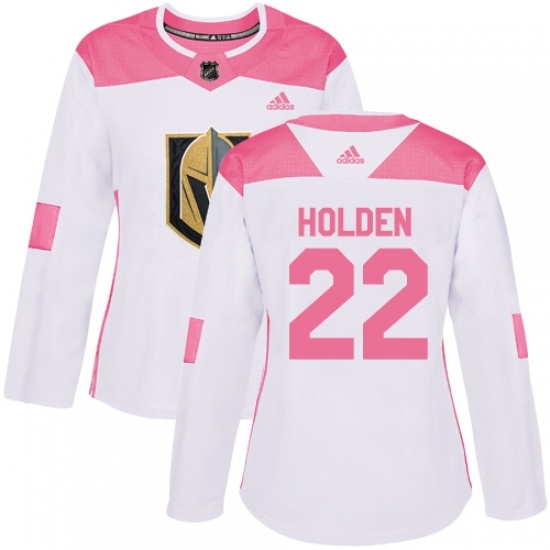 Women's Adidas Vegas Golden Knights #22 Nick Holden Authentic White Pink Fashion NHL Jersey Women's Adidas Vegas Golden Knights #22 Nick Holden Authentic White Pink Fashion NHL Jersey