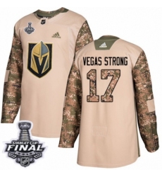 Men's Adidas Vegas Golden Knights #17 Vegas Strong Authentic Camo Veterans Day Practice 2018 Stanley Cup Final NHL Jersey
