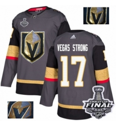 Men's Adidas Vegas Golden Knights #17 Vegas Strong Authentic Gray Fashion Gold 2018 Stanley Cup Final NHL Jersey