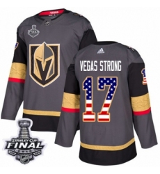 Men's Adidas Vegas Golden Knights #17 Vegas Strong Authentic Gray USA Flag Fashion 2018 Stanley Cup Final NHL Jersey