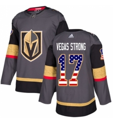 Men's Adidas Vegas Golden Knights #17 Vegas Strong Authentic Gray USA Flag Fashion NHL Jersey