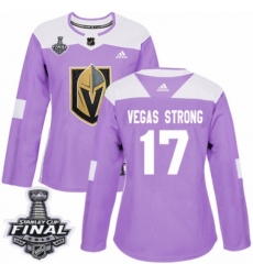 Women's Adidas Vegas Golden Knights #17 Vegas Strong Authentic Purple Fights Cancer Practice 2018 Stanley Cup Final NHL Jersey