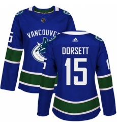 Women's Adidas Vancouver Canucks #15 Derek Dorsett Premier Blue Home NHL Jersey
