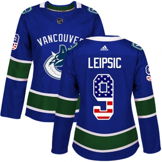 Women's Adidas Vancouver Canucks #9 Brendan Leipsic Authentic Blue USA Flag Fashion NHL Jersey Women's Adidas Vancouver Canucks #9 Brendan Leipsic Authentic Blue USA Flag Fashion NHL Jersey