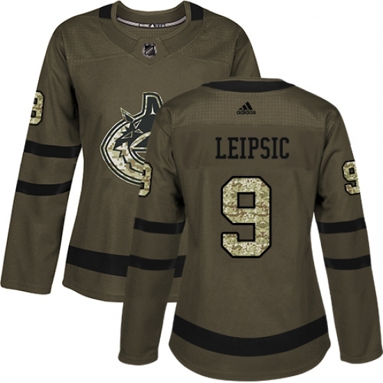 Women's Adidas Vancouver Canucks #9 Brendan Leipsic Authentic Green Salute to Service NHL Jersey Women's Adidas Vancouver Canucks #9 Brendan Leipsic Authentic Green Salute to Service NHL Jersey