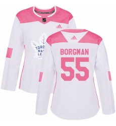 Women's Adidas Toronto Maple Leafs #55 Andreas Borgman Authentic White/Pink Fashion NHL Jersey