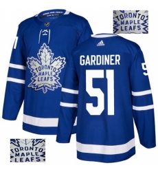 Men's Adidas Toronto Maple Leafs #51 Jake Gardiner Authentic Royal Blue Fashion Gold NHL Jersey