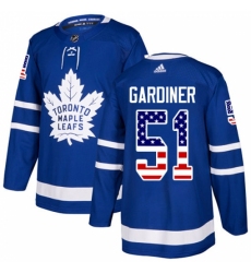 Men's Adidas Toronto Maple Leafs #51 Jake Gardiner Authentic Royal Blue USA Flag Fashion NHL Jersey