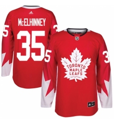 Men's Adidas Toronto Maple Leafs #35 Curtis McElhinney Authentic Red Alternate NHL Jersey