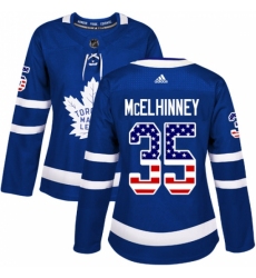 Women's Adidas Toronto Maple Leafs #35 Curtis McElhinney Authentic Royal Blue USA Flag Fashion NHL Jersey