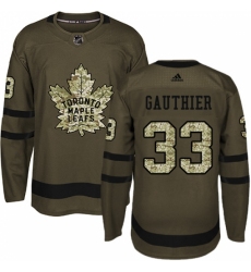 Men's Adidas Toronto Maple Leafs #33 Frederik Gauthier Authentic Green Salute to Service NHL Jersey
