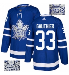 Men's Adidas Toronto Maple Leafs #33 Frederik Gauthier Authentic Royal Blue Fashion Gold NHL Jersey