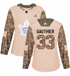 Women's Adidas Toronto Maple Leafs #33 Frederik Gauthier Authentic Camo Veterans Day Practice NHL Jersey