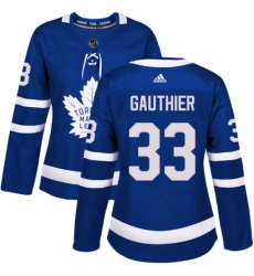 Women's Adidas Toronto Maple Leafs #33 Frederik Gauthier Authentic Royal Blue Home NHL Jersey