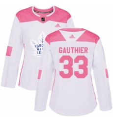 Women's Adidas Toronto Maple Leafs #33 Frederik Gauthier Authentic White/Pink Fashion NHL Jersey