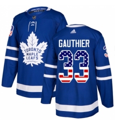 Youth Adidas Toronto Maple Leafs #33 Frederik Gauthier Authentic Royal Blue USA Flag Fashion NHL Jersey