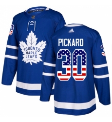 Men's Adidas Toronto Maple Leafs #30 Calvin Pickard Authentic Royal Blue USA Flag Fashion NHL Jersey