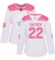 Women's Adidas Toronto Maple Leafs #22 Nikita Zaitsev Authentic White/Pink Fashion NHL Jersey