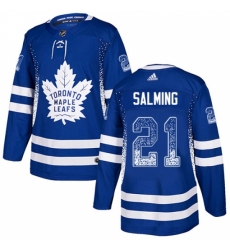 Men's Adidas Toronto Maple Leafs #21 Borje Salming Authentic Blue Drift Fashion NHL Jersey