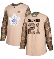 Men's Adidas Toronto Maple Leafs #21 Borje Salming Authentic Camo Veterans Day Practice NHL Jersey