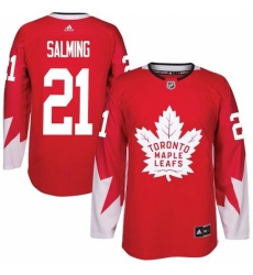 Men's Adidas Toronto Maple Leafs #21 Borje Salming Authentic Red Alternate NHL Jersey