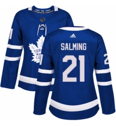 Women's Adidas Toronto Maple Leafs #21 Borje Salming Authentic Royal Blue Home NHL Jersey