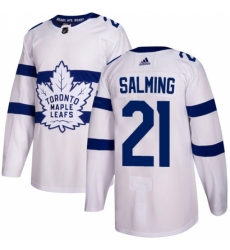 Youth Adidas Toronto Maple Leafs #21 Borje Salming Authentic White 2018 Stadium Series NHL Jersey