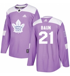 Men's Adidas Toronto Maple Leafs #21 Bobby Baun Authentic Purple Fights Cancer Practice NHL Jersey