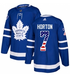 Men's Adidas Toronto Maple Leafs #7 Tim Horton Authentic Royal Blue USA Flag Fashion NHL Jersey