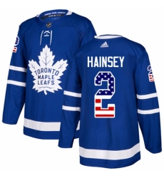 Men's Adidas Toronto Maple Leafs #2 Ron Hainsey Authentic Royal Blue USA Flag Fashion NHL Jersey