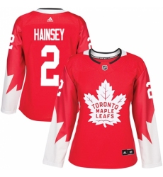 Women's Adidas Toronto Maple Leafs #2 Ron Hainsey Authentic Red Alternate NHL Jersey
