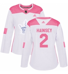 Women's Adidas Toronto Maple Leafs #2 Ron Hainsey Authentic White/Pink Fashion NHL Jersey