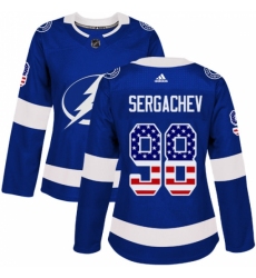 Women's Adidas Tampa Bay Lightning #98 Mikhail Sergachev Authentic Blue USA Flag Fashion NHL Jersey