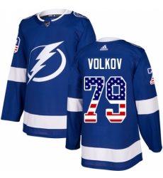 Men's Adidas Tampa Bay Lightning #79 Alexander Volkov Authentic Blue USA Flag Fashion NHL Jersey