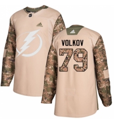 Men's Adidas Tampa Bay Lightning #79 Alexander Volkov Authentic Camo Veterans Day Practice NHL Jersey