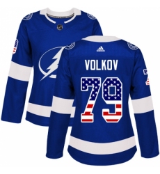 Women's Adidas Tampa Bay Lightning #79 Alexander Volkov Authentic Blue USA Flag Fashion NHL Jersey