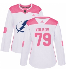 Women's Adidas Tampa Bay Lightning #79 Alexander Volkov Authentic White/Pink Fashion NHL Jersey
