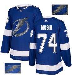 Men's Adidas Tampa Bay Lightning #74 Dominik Masin Authentic Royal Blue Fashion Gold NHL Jersey