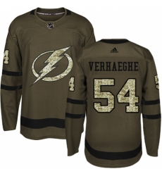 Men's Adidas Tampa Bay Lightning #54 Carter Verhaeghe Authentic Green Salute to Service NHL Jersey