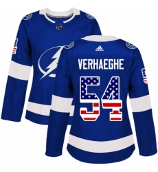 Women's Adidas Tampa Bay Lightning #54 Carter Verhaeghe Authentic Blue USA Flag Fashion NHL Jersey