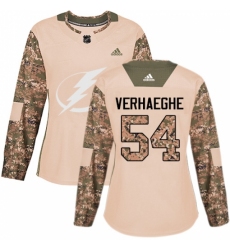Women's Adidas Tampa Bay Lightning #54 Carter Verhaeghe Authentic Camo Veterans Day Practice NHL Jersey