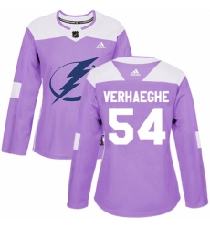 Women's Adidas Tampa Bay Lightning #54 Carter Verhaeghe Authentic Purple Fights Cancer Practice NHL Jersey