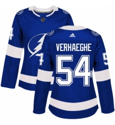 Women's Adidas Tampa Bay Lightning #54 Carter Verhaeghe Authentic Royal Blue Home NHL Jersey