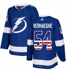 Youth Adidas Tampa Bay Lightning #54 Carter Verhaeghe Authentic Blue USA Flag Fashion NHL Jersey