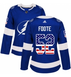 Women's Adidas Tampa Bay Lightning #52 Callan Foote Authentic Blue USA Flag Fashion NHL Jersey