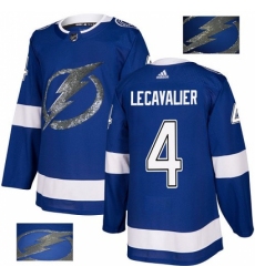 Men's Adidas Tampa Bay Lightning #4 Vincent Lecavalier Authentic Royal Blue Fashion Gold NHL Jersey